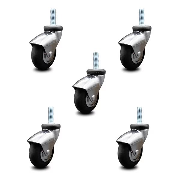 3 Inch Bright Chrome Hooded Neoprene Rubber 3/8 Inch Threaded Stem Casters, 5PK, Service Caster, Mfr#: SCC-TS03S310-NPRB-BC-381615-5